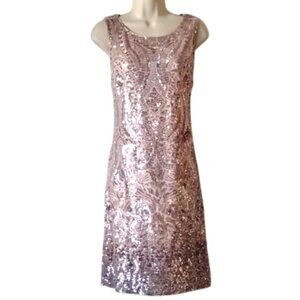 Vince Camuto Sequined Net Dress 12 Exposed Zipper Pale Pink Mauve